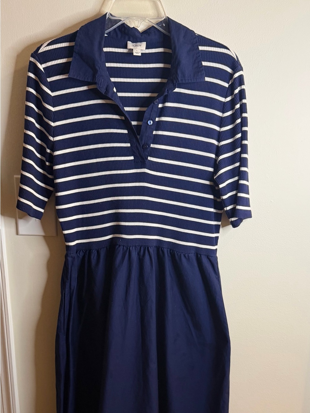 J.Crew Factory Striped Collared Knit Midi Dress Navy Ivory Size L